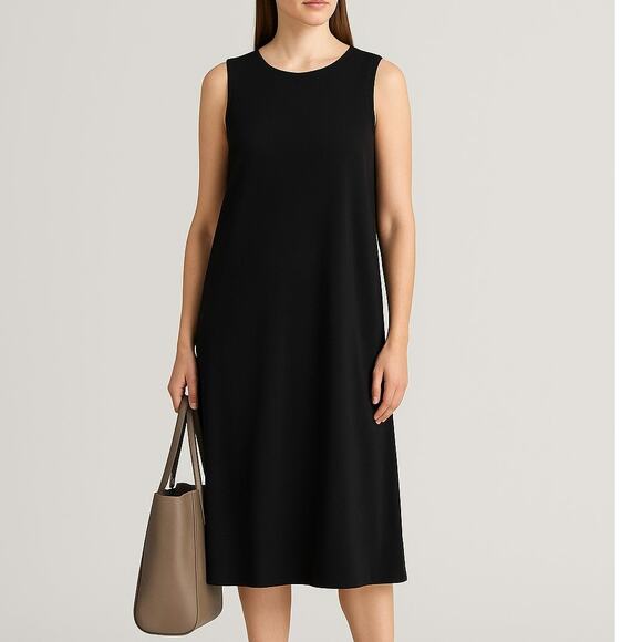 Eileen Fisher  Crepe Sleeveless Shift Midi Dress Black Pullover Size XL - Picture 1 of 6